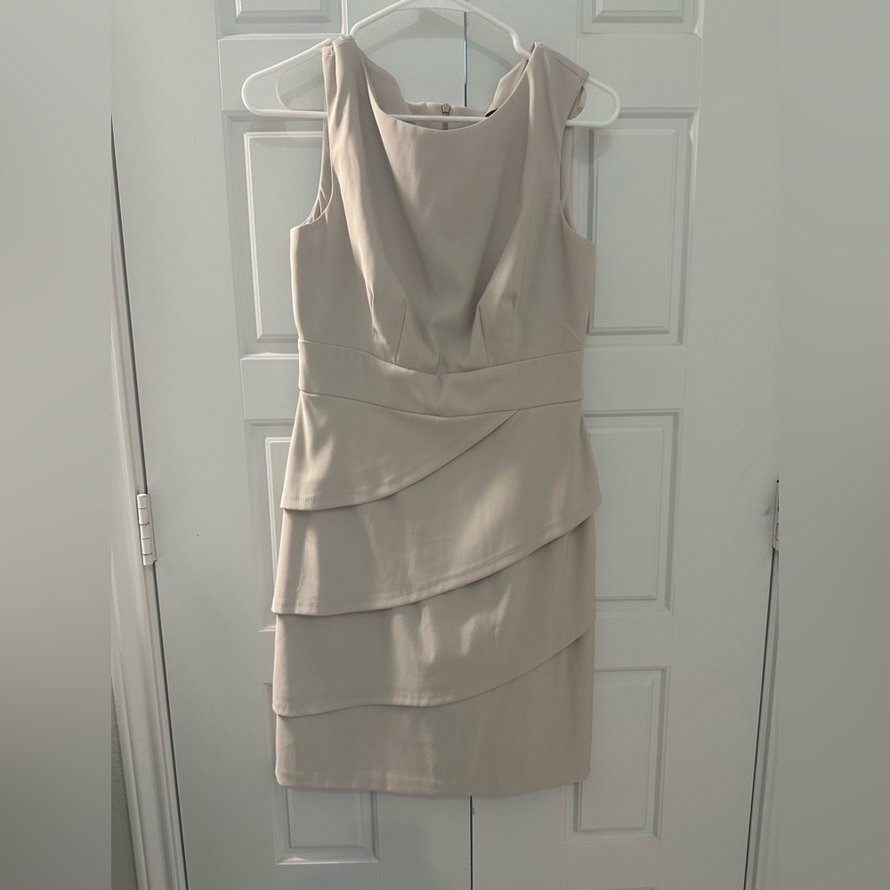 Connected apparel tan knee length strapless dress